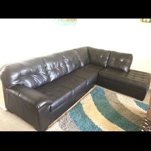12’ black leather sectional couch